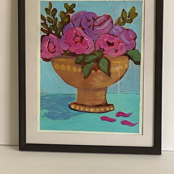 Original Hand-Painted Abstract Pink Flowers: Art for Kitchen or Bedroom Floral - Picture 3 of 7